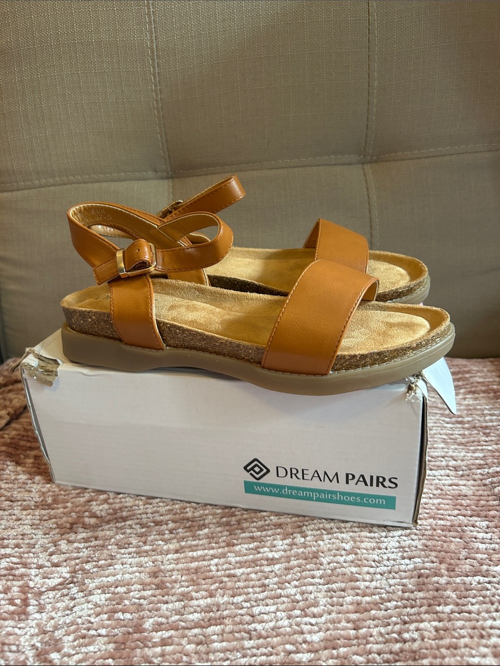 Dream Pairs Women's Camel Tan Strappy Comfort Sandals Size 6.5